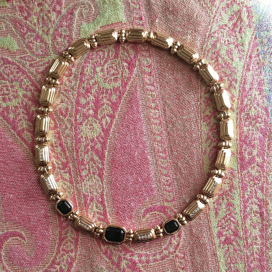 Vintage Swarovski! Mint! Gold-Tone Women's Choker With Black Stone Accents